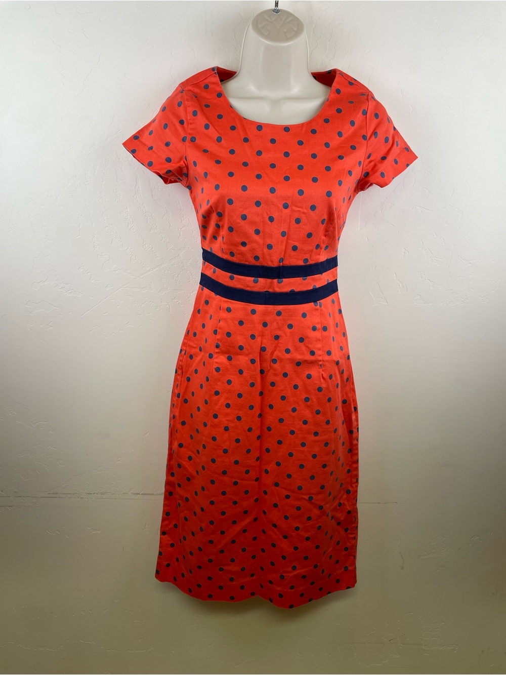 Down East Retro Classic Polka Dot Red Dress with Navy Accents